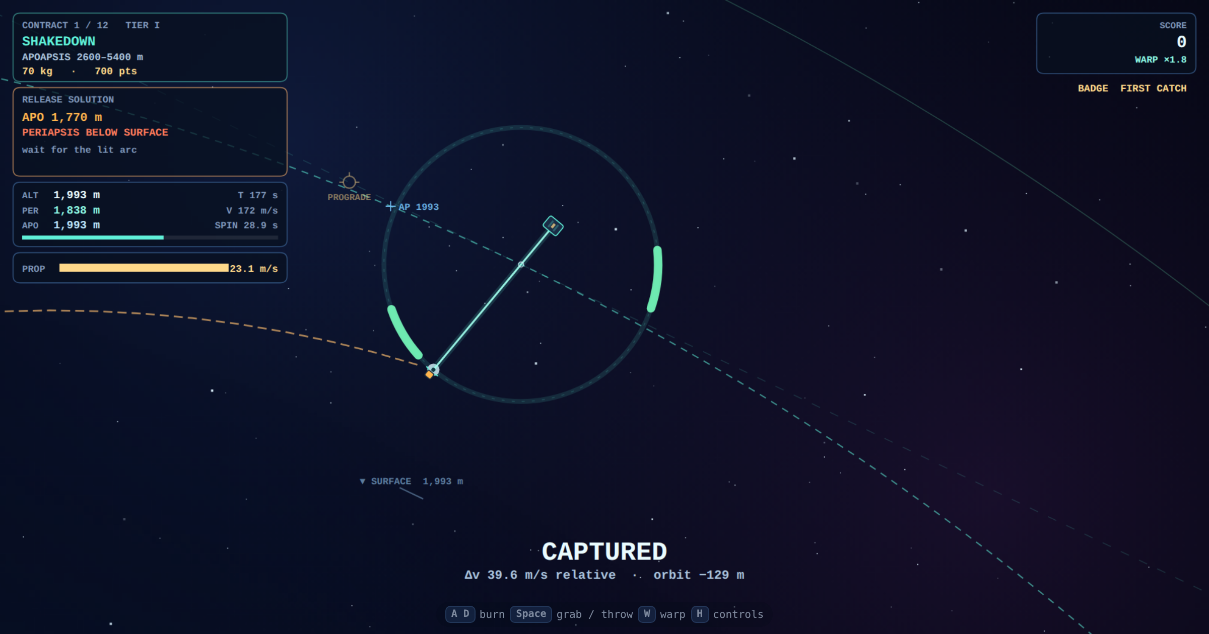 ROTOVATOR — the tether tip catching a capsule at 39.6 m/s relative
