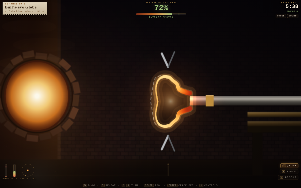 PARISON — a glowing parison sagging off the blowpipe beside the glory hole
