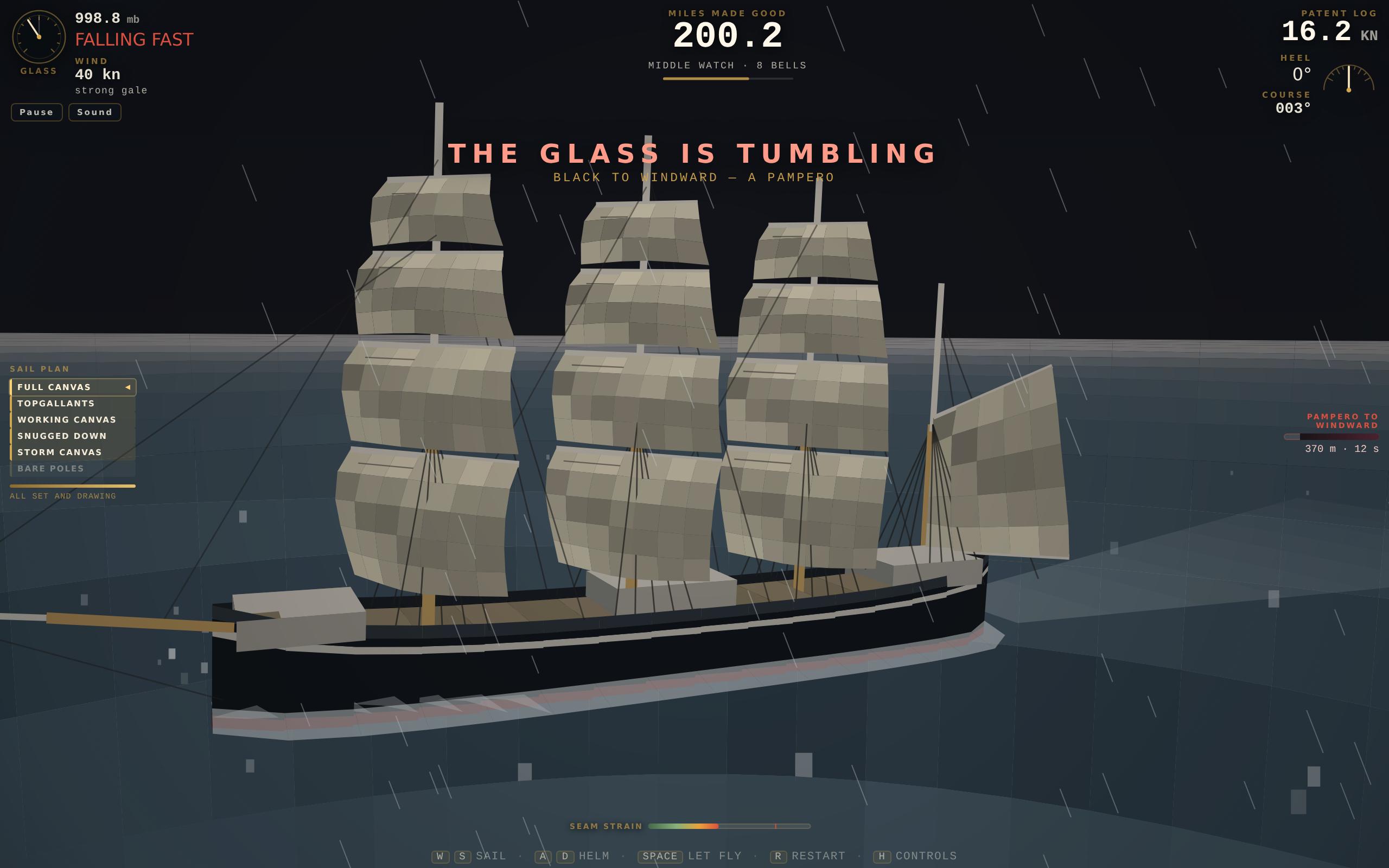PAMPERO — full canvas as the squall's black line closes from windward